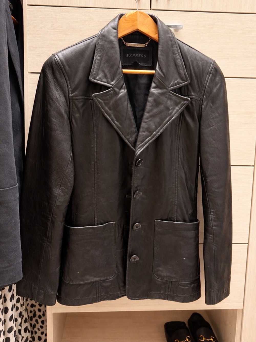 Express women’ Black Leather Pea Coat